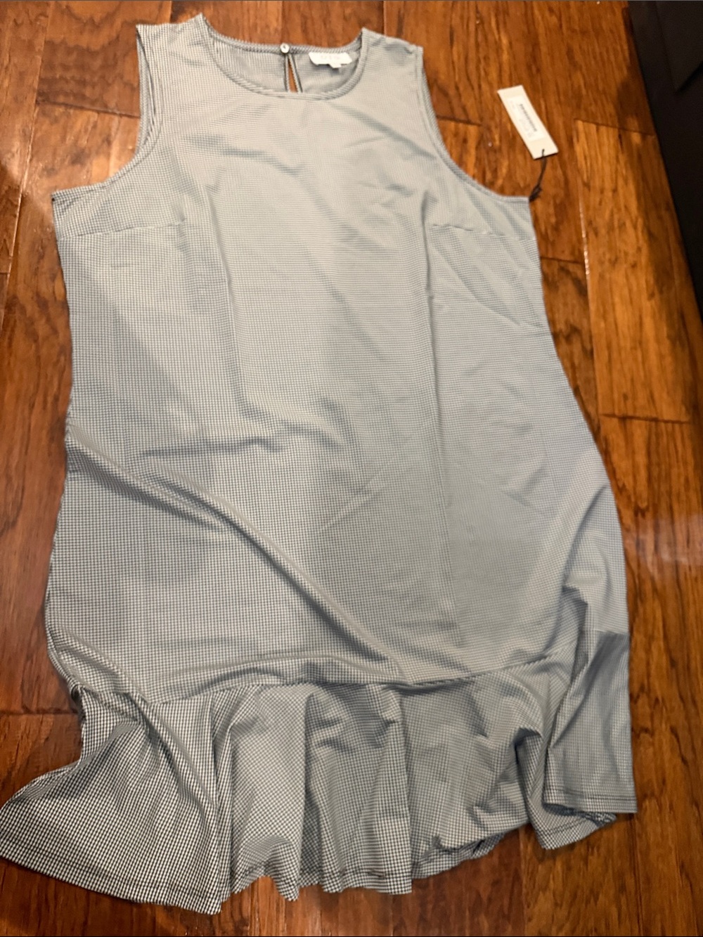 Sleeveless Gingham Mini Dress with Ruffle Hem - Light Blue